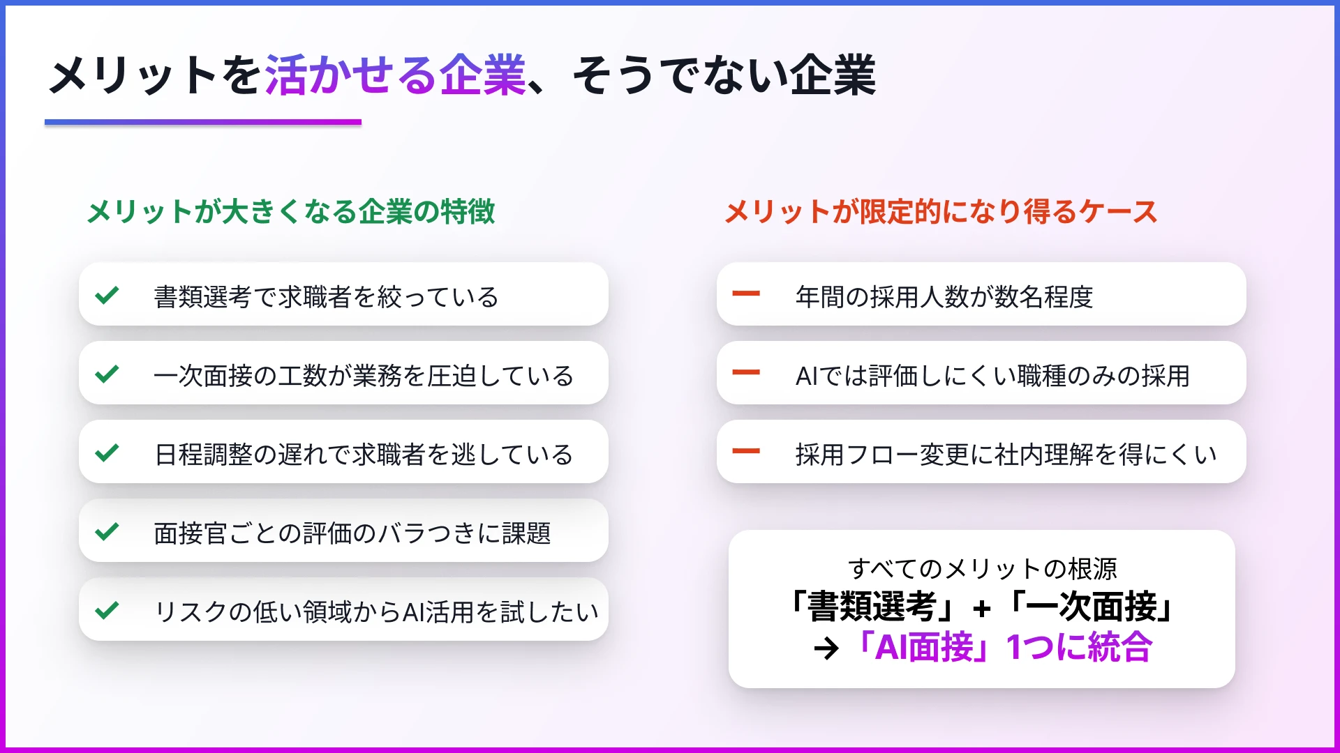 『Our AI面接』のメリットを活かせる企業、そうでない企業